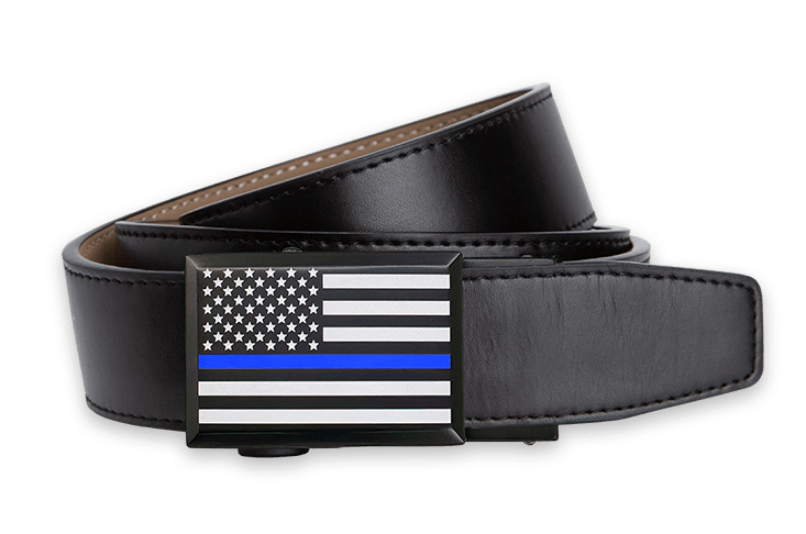 Thin blue shop line belt buckle