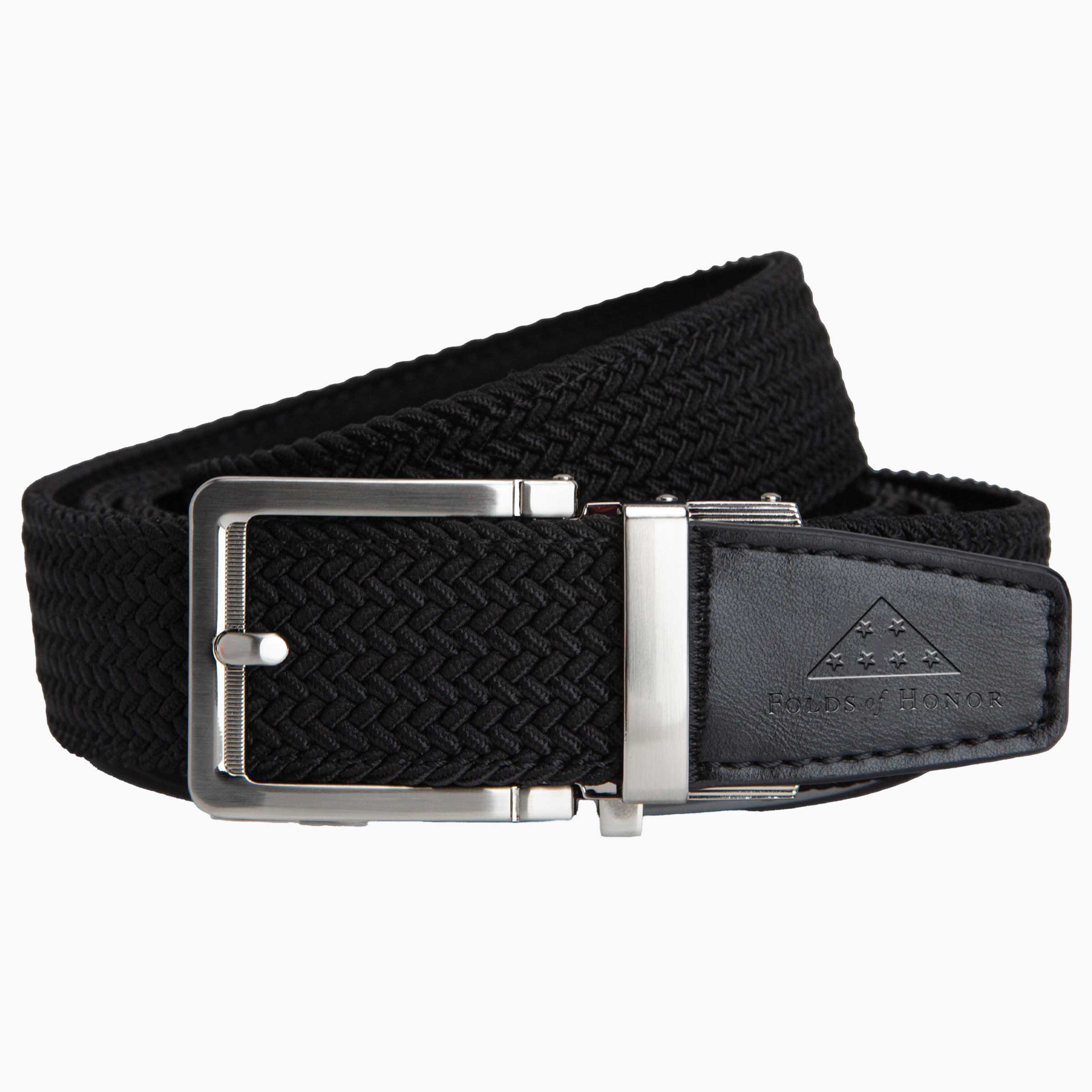 FoH Braided Black Stamped Tip Golf Ratchet Belt 1 3/8" Strap [35mm]