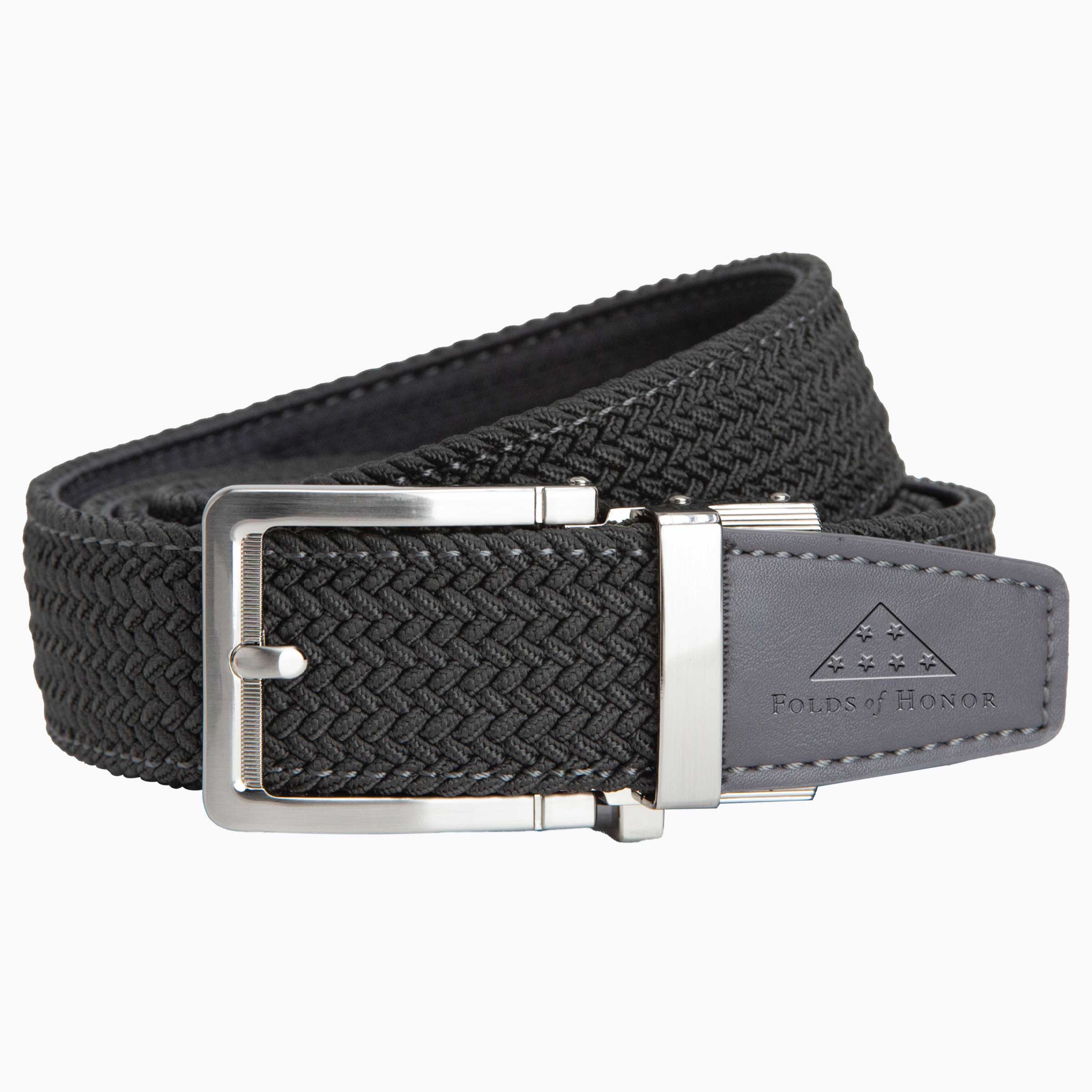 FoH Braided Grey Stamped Tip Golf Ratchet Belt 1 3/8" Strap [35mm]