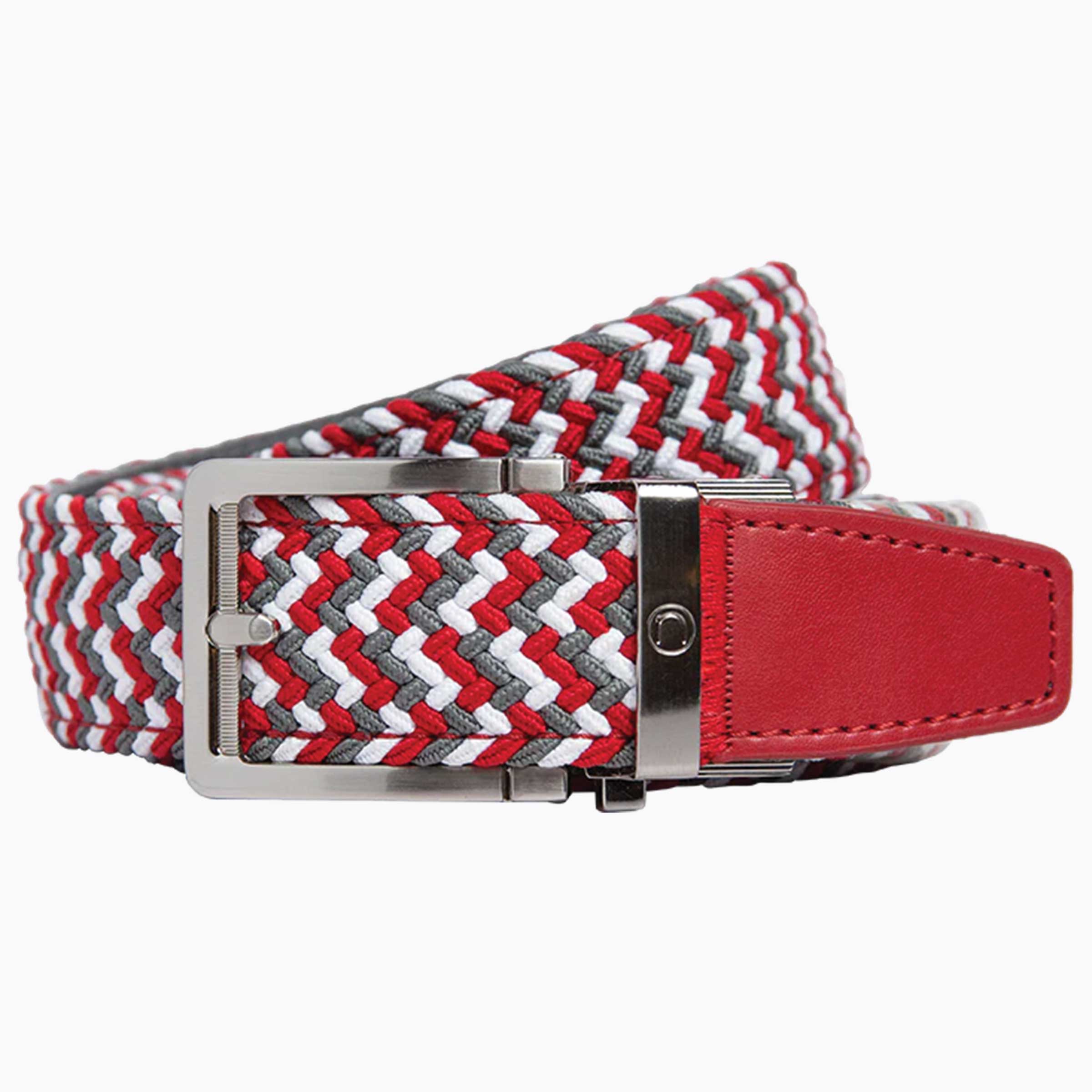 Braided Scarlet, Grey & White Golf Belt 1.38" [35mm]