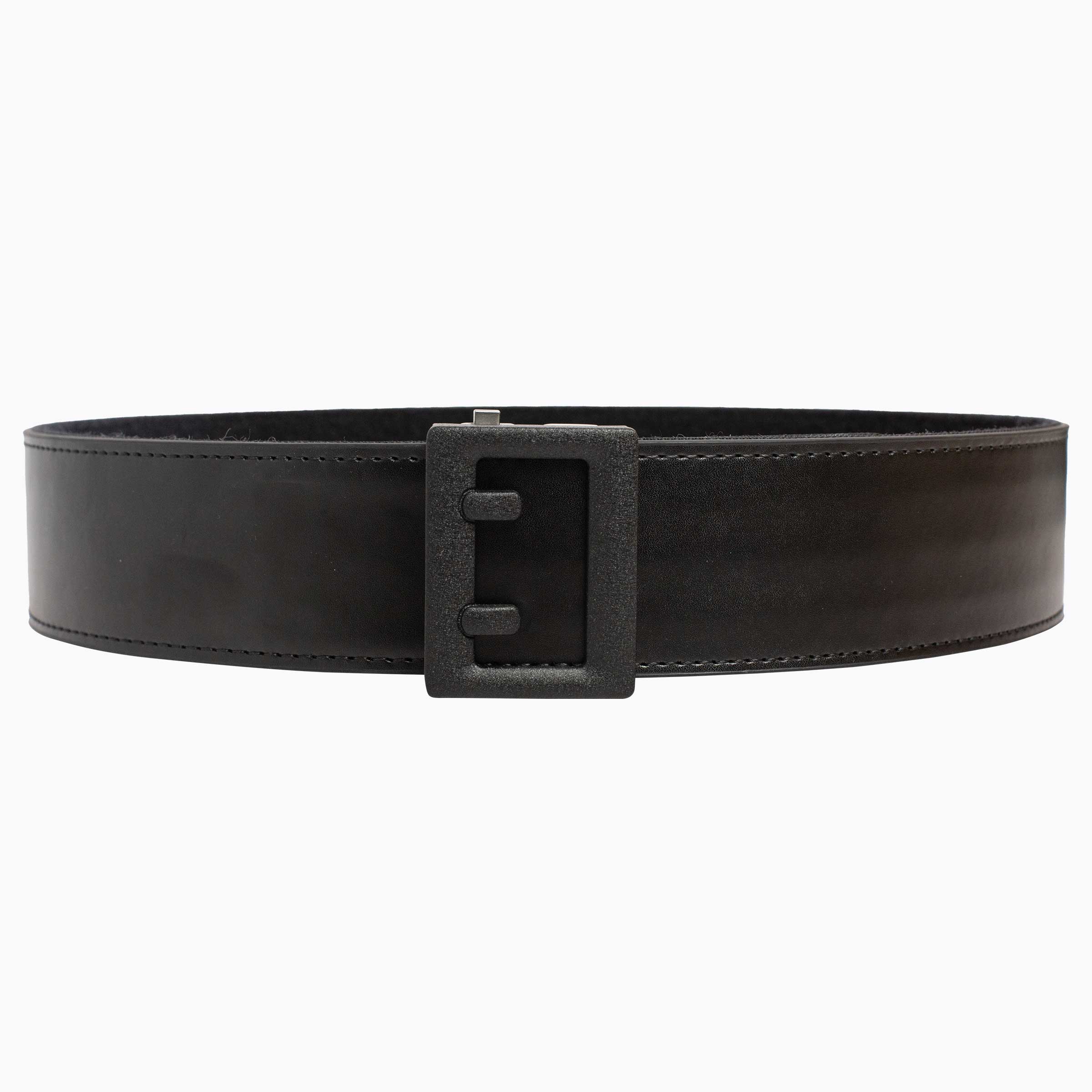 Black Leather Duty Ratchet Belt Matte Black Buckle 2.25 57 mm