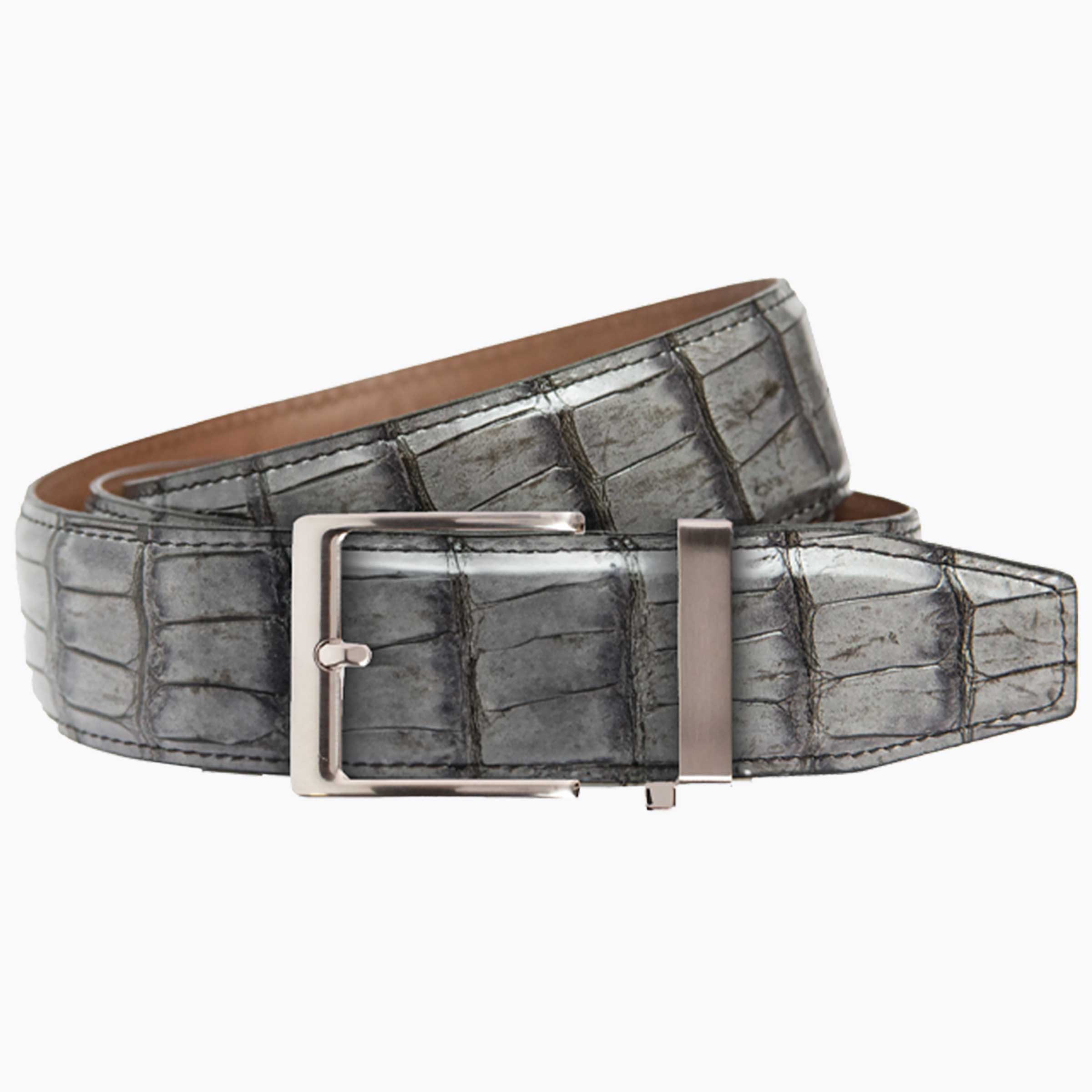 Crocodile Dark Grey Dress Ratchet Belt 1.575 40mm