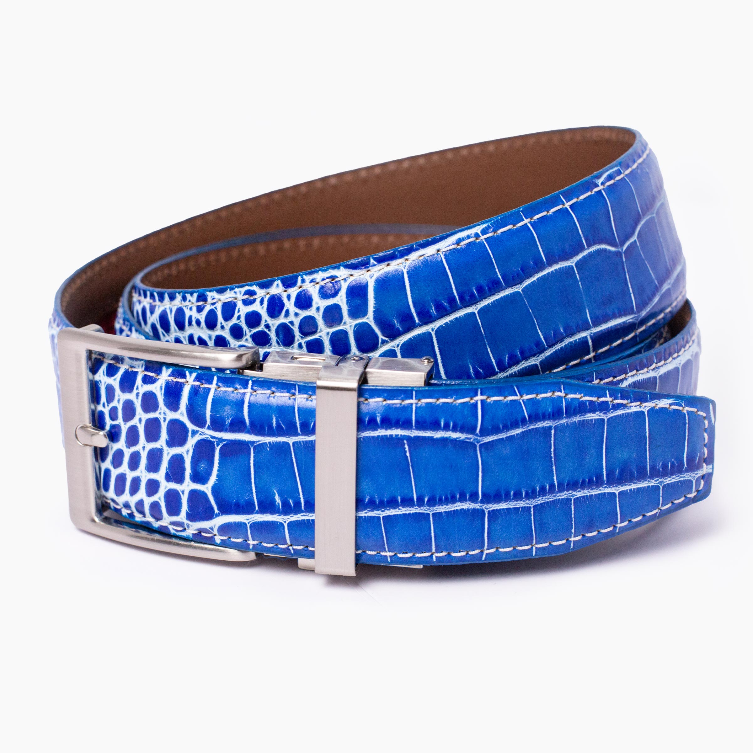 Crocodile Blue w/White Ratchet Belt 1.575" [40mm]