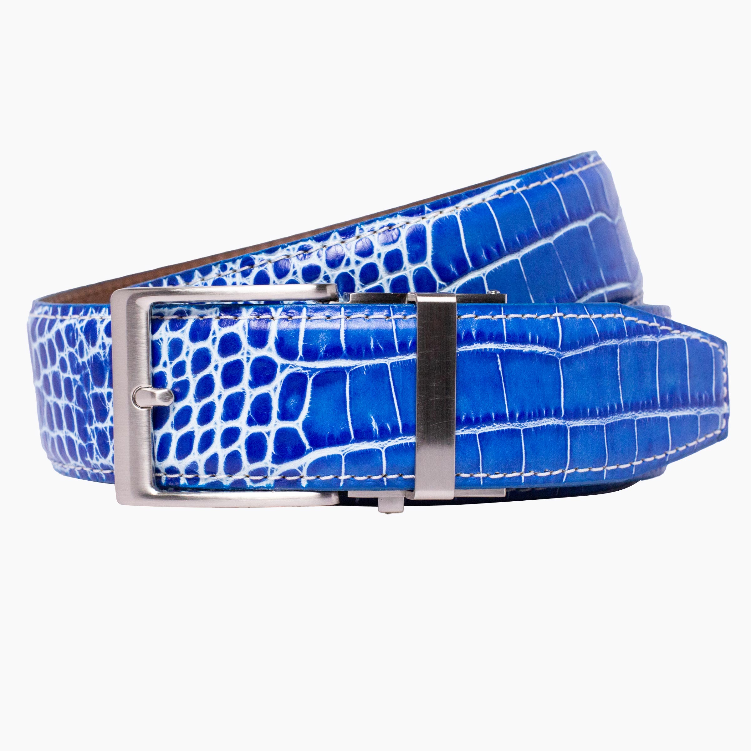 Crocodile Blue w/White Ratchet Belt 1.575" [40mm]