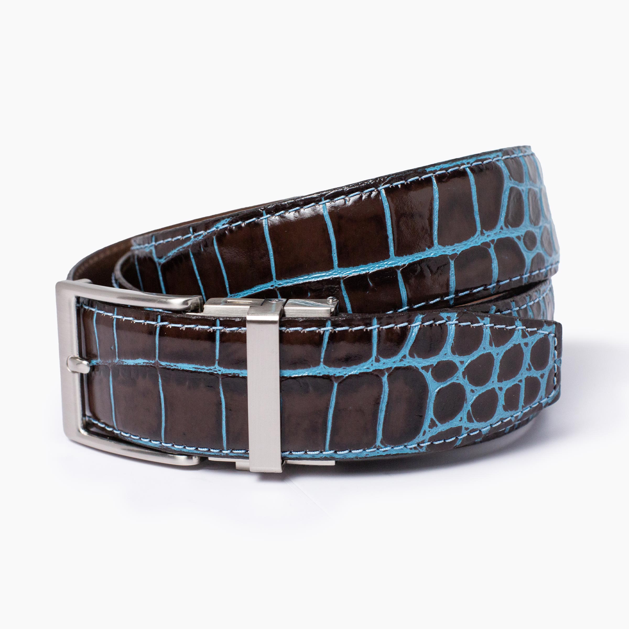 Crocodile Brown w/Blue Ratchet Belt 1.575" [40mm]