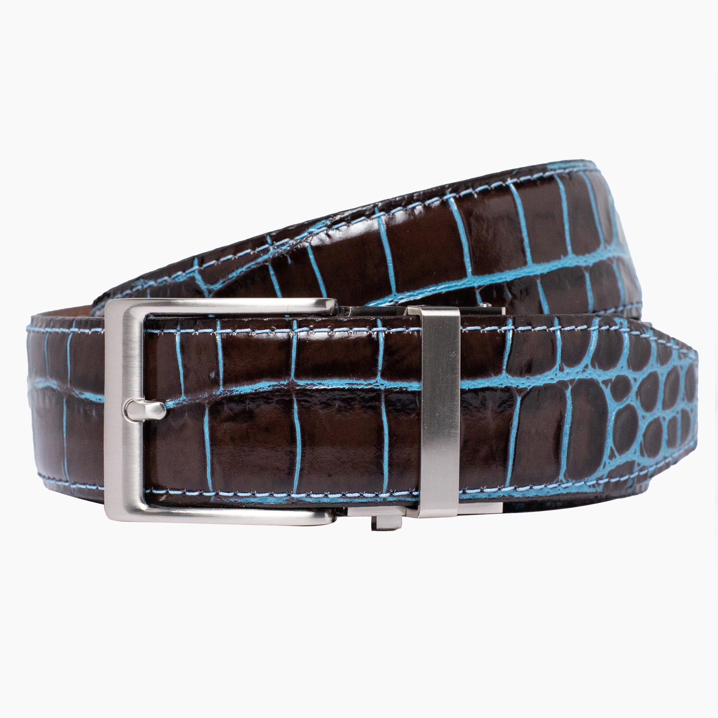 Crocodile Brown w/Blue Ratchet Belt 1.575" [40mm]