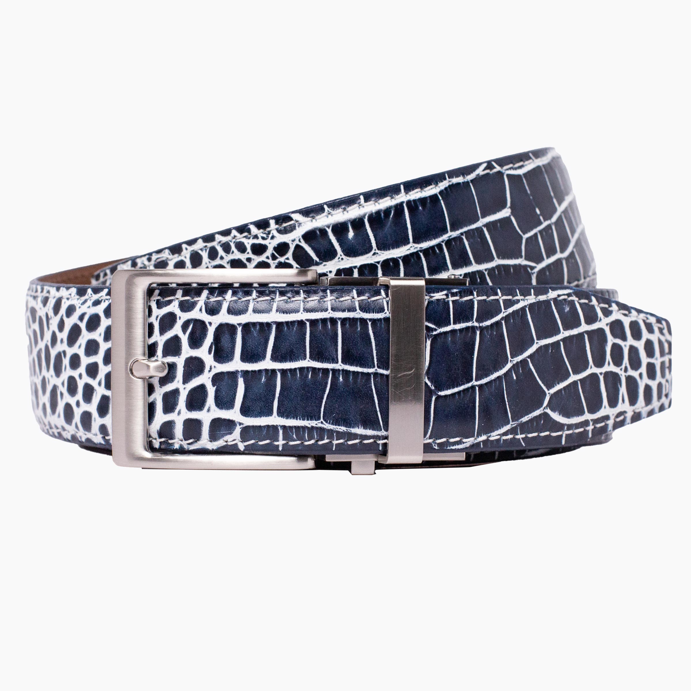 Crocodile Navy w/White Ratchet Belt 1.575" [40mm]