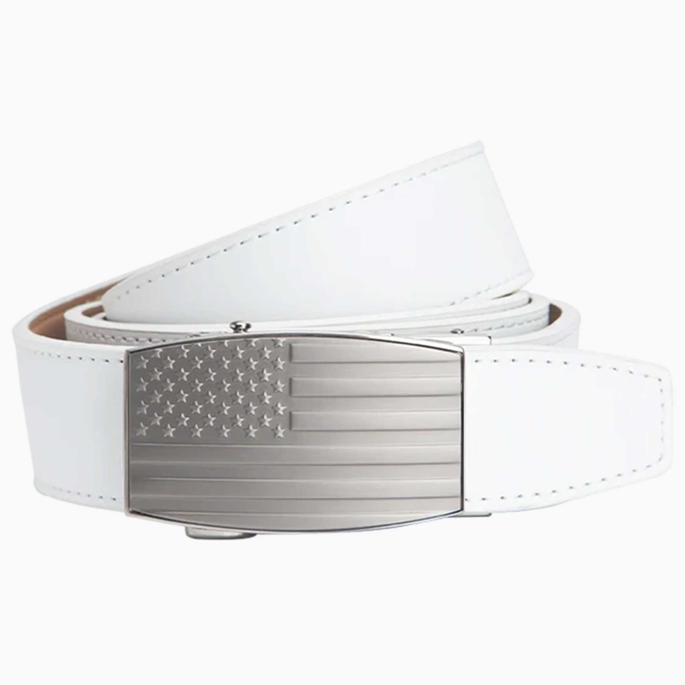 USA Embossed Pewter Flag Golf Ratchet Belt 1.38