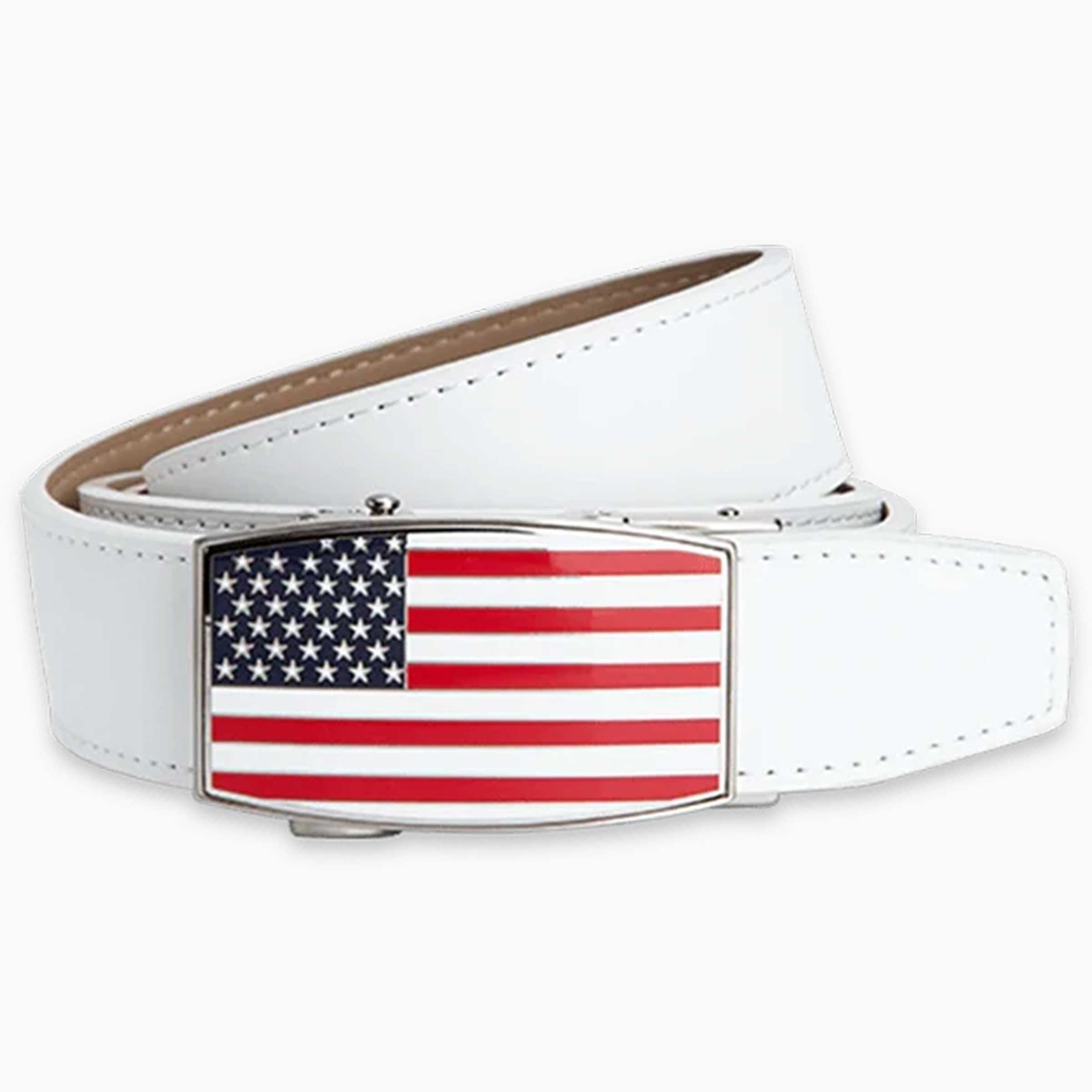 USA Flag Aston White Golf Belt 1.38" [35mm]