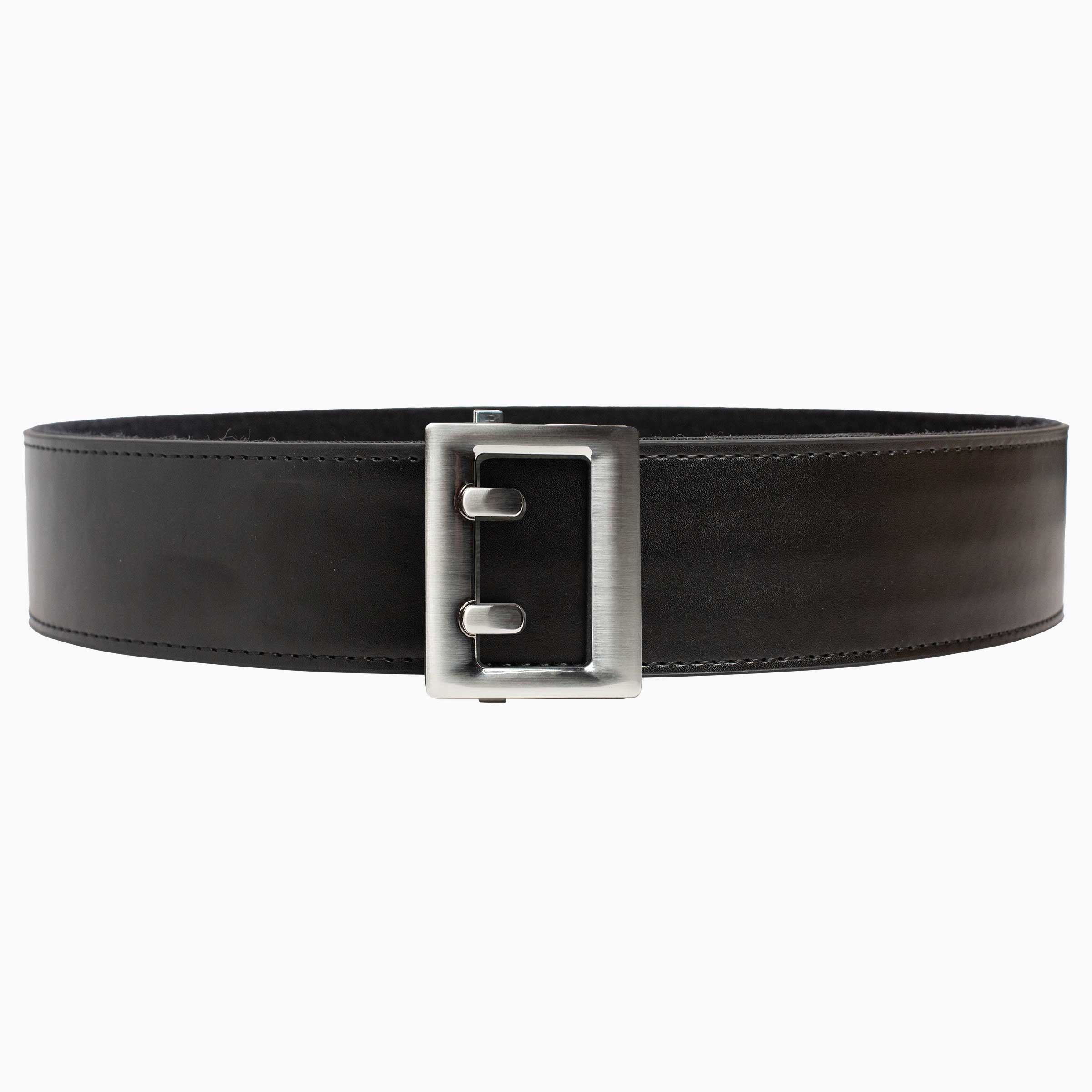 Black Leather Duty Ratchet Belt, Nickel Buckle, 2.25" [57 mm]