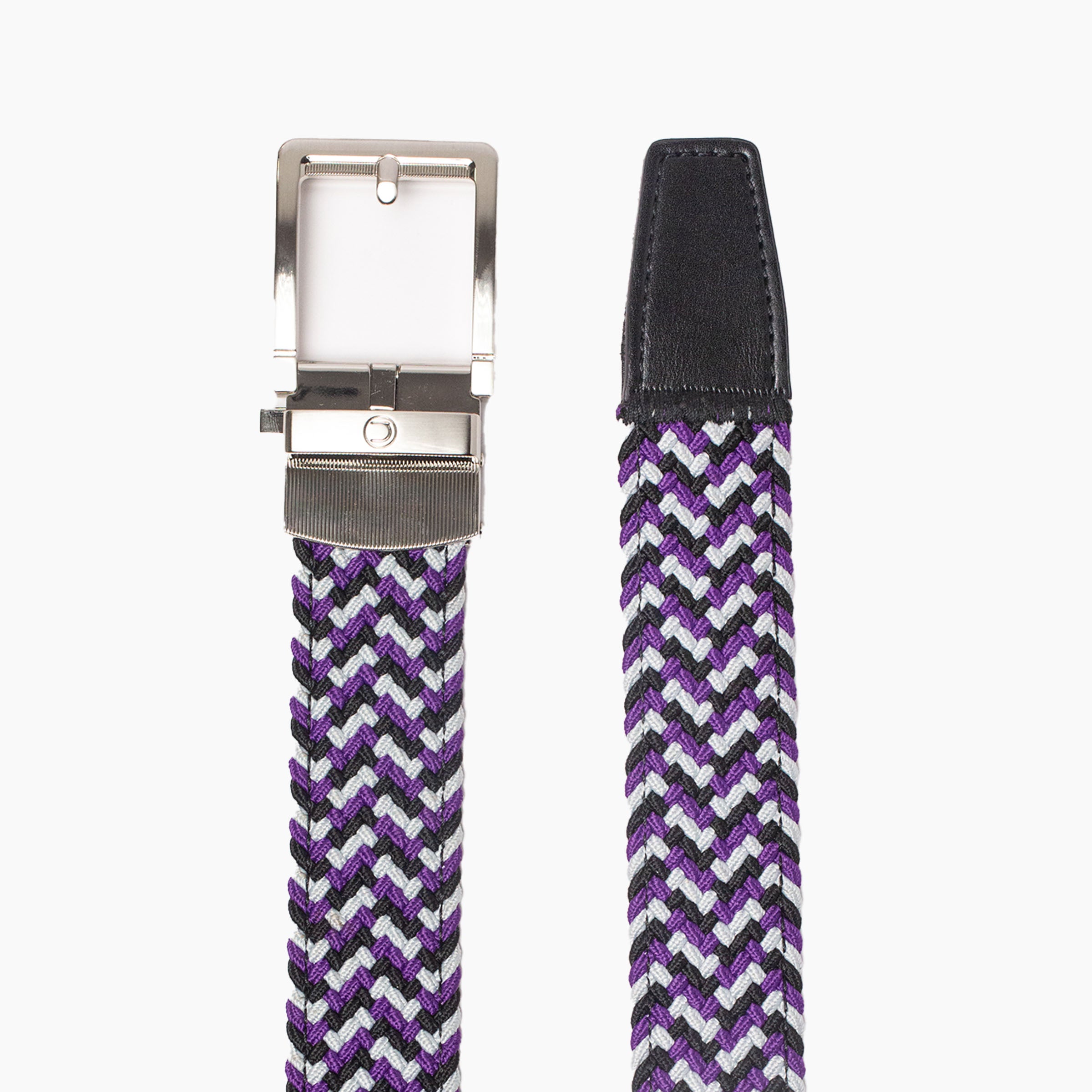 Braided Purple, Silver & Black Golf Ratchet Belt 1 3/8" Strap [35mm]